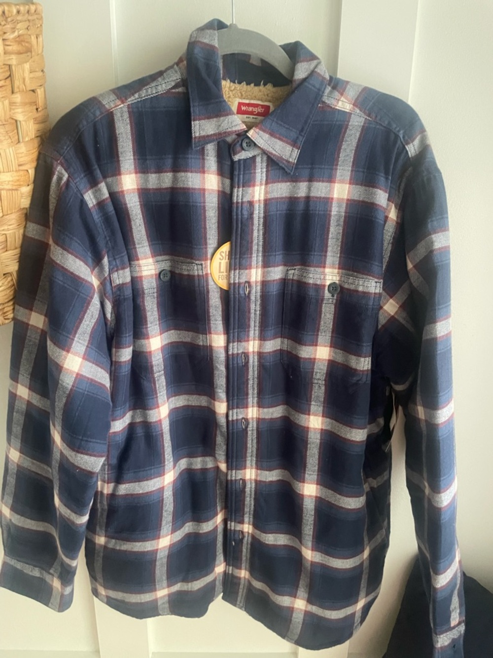 Wrangler Navy, Cream & Red Plaid Sherpa-Lined Jacket